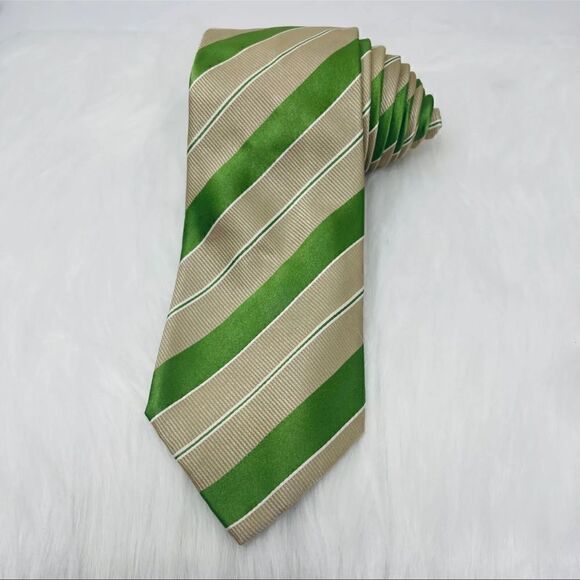 Banana Republic Mens Tan Green & White Striped Necktie - Picture 3 of 9